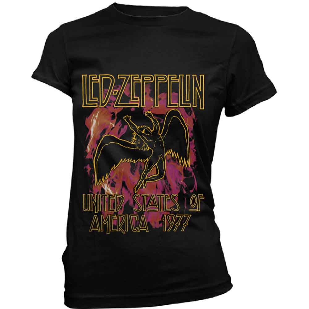 Led Zeppelin Black Flames Womens Black Tee