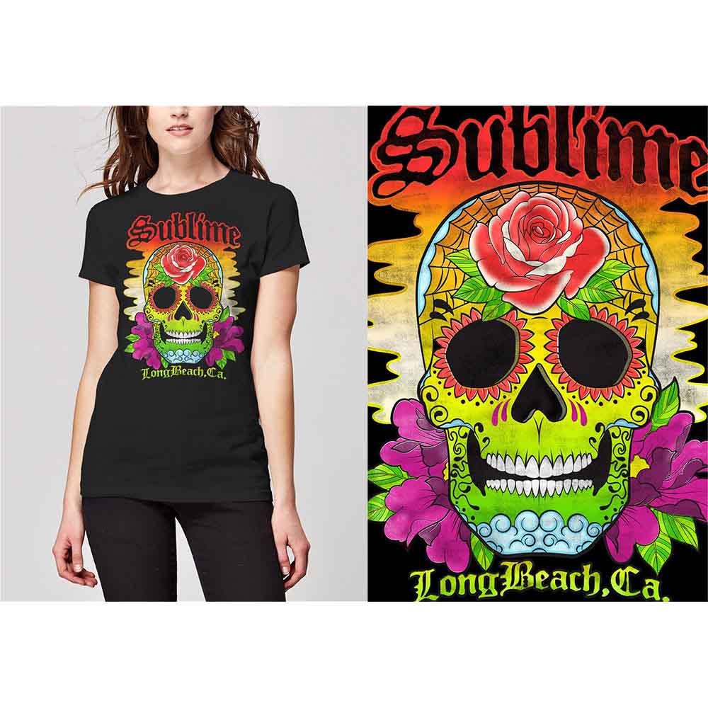 Sublime Colour Skull Womens Black Tee