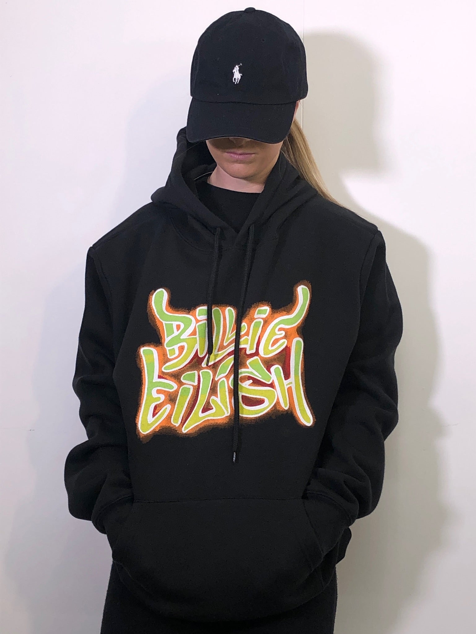 Billie Eilish Airbrush Flames Blohsh Black Hoodie