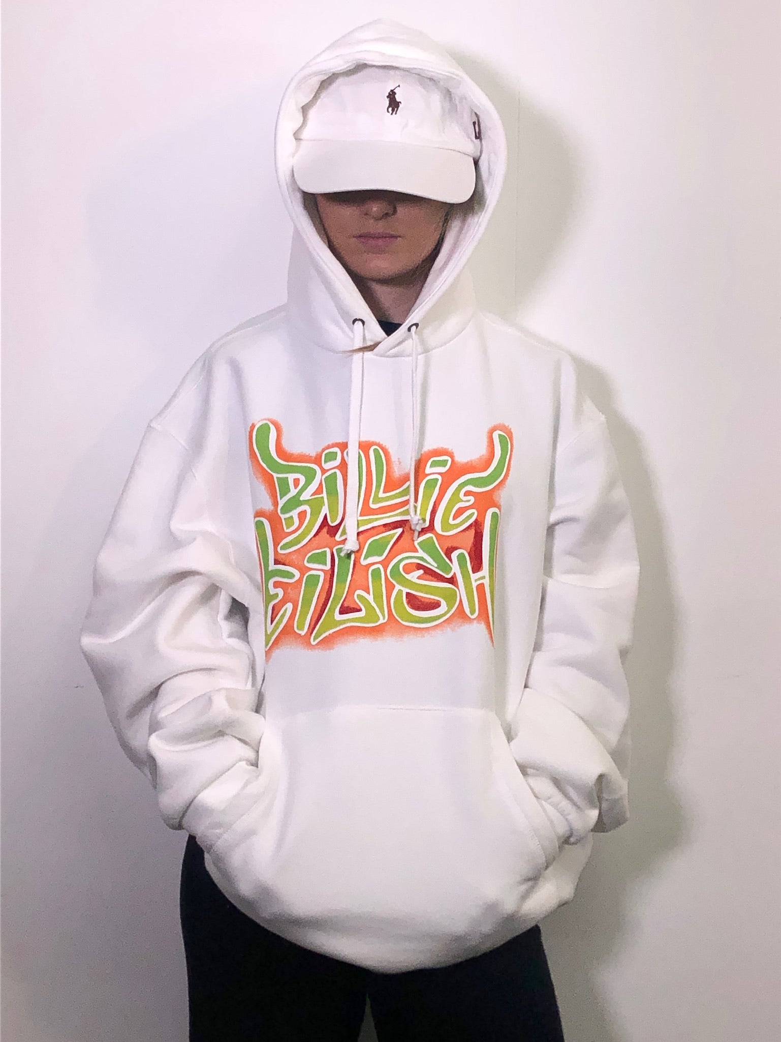 Billie Eilish Airbrush Flames Blohsh White Hoodie