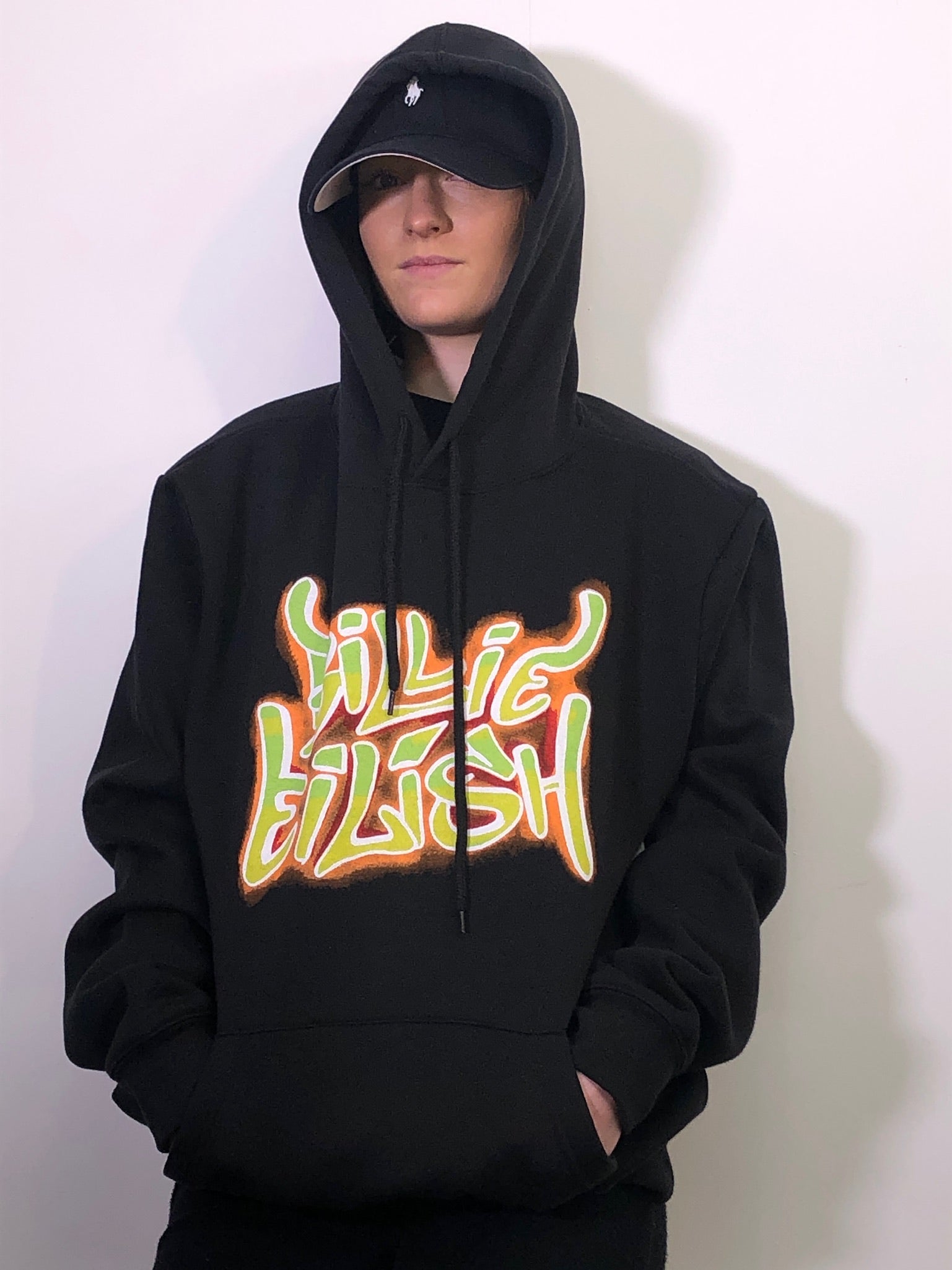 Billie Eilish Airbrush Flames Blohsh Black Hoodie