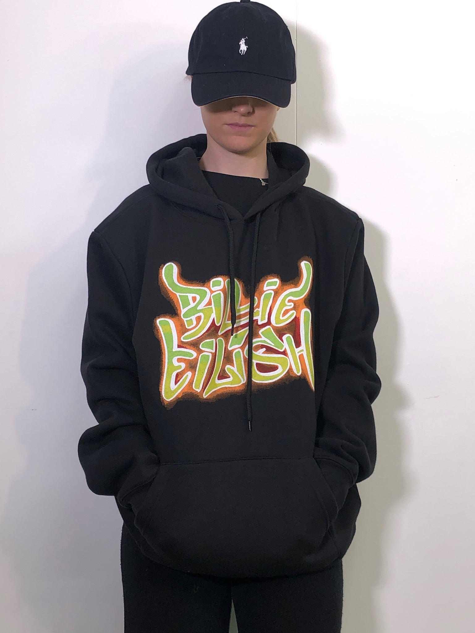 Billie Eilish Airbrush Flames Blohsh Black Hoodie