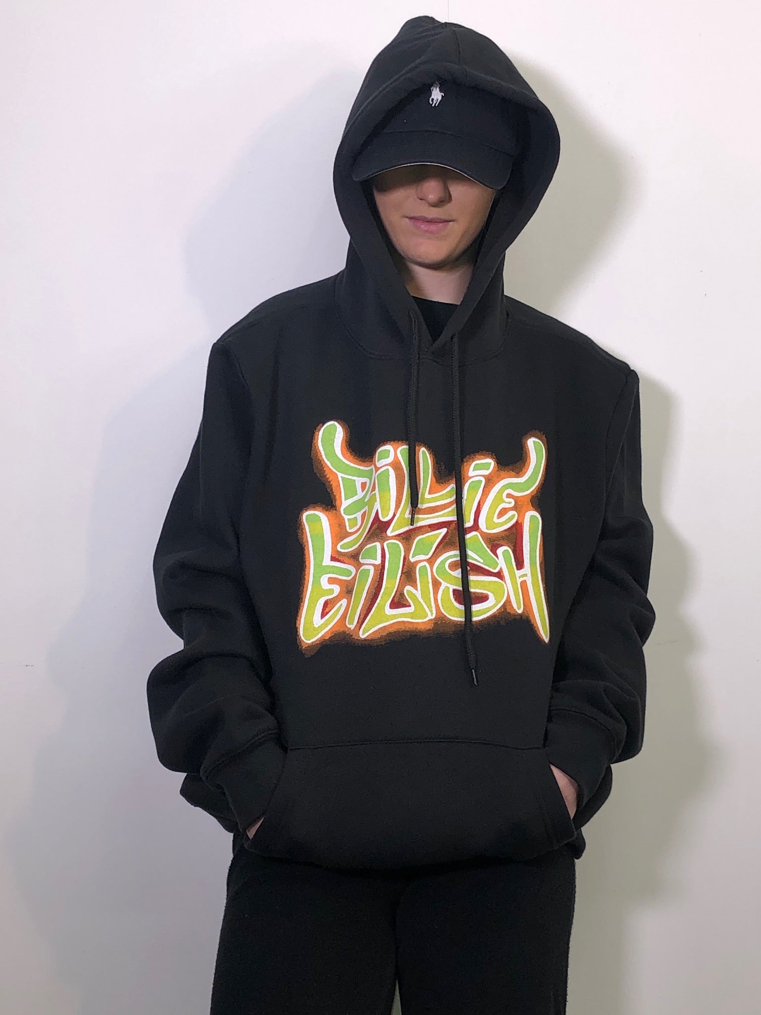 Billie Eilish Airbrush Flames Blohsh Black Hoodie