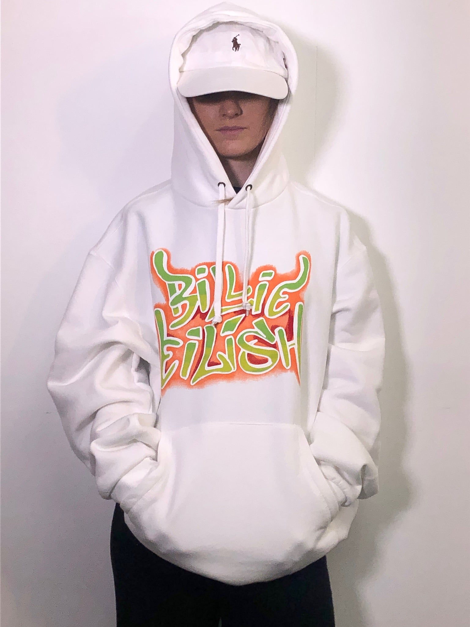 Billie Eilish Airbrush Flames Blohsh White Hoodie