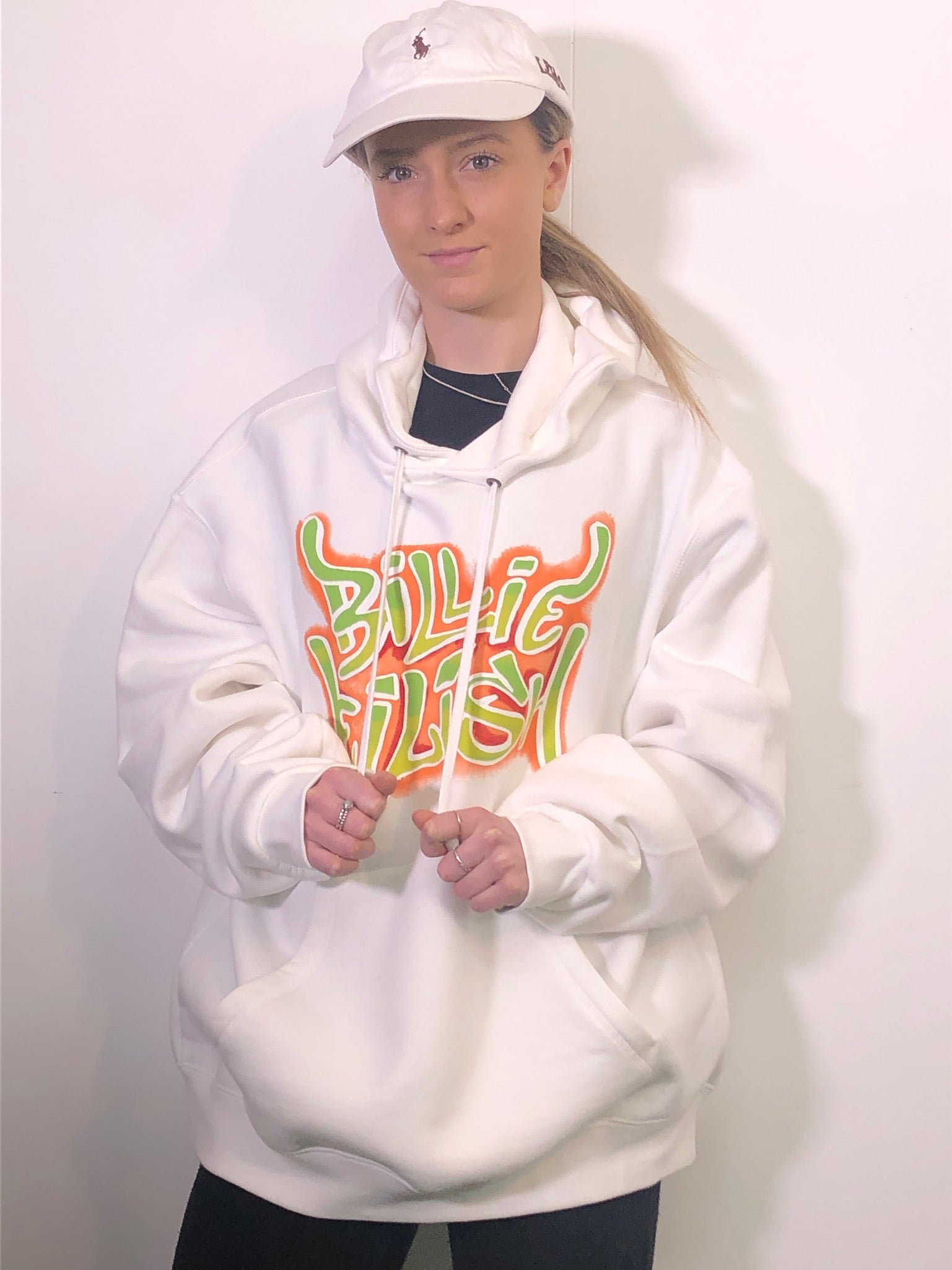 Billie Eilish Airbrush Flames Blohsh White Hoodie